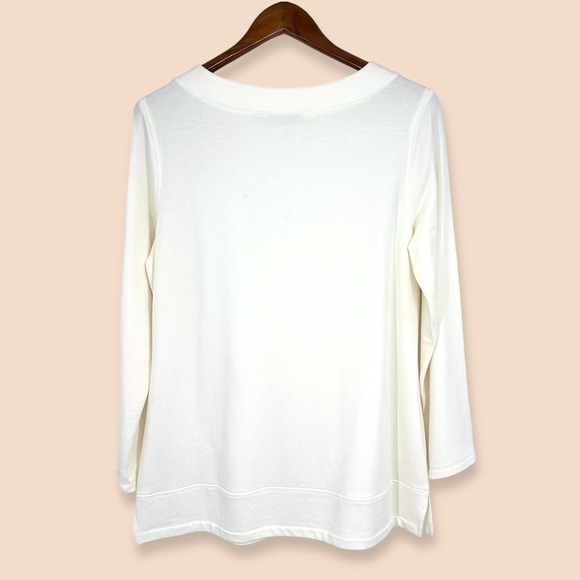 Susan Graver Fleece-Back Knit Top Size M Ivory Rhinestone Embellished Tunic NEW - Picture 2 of 11